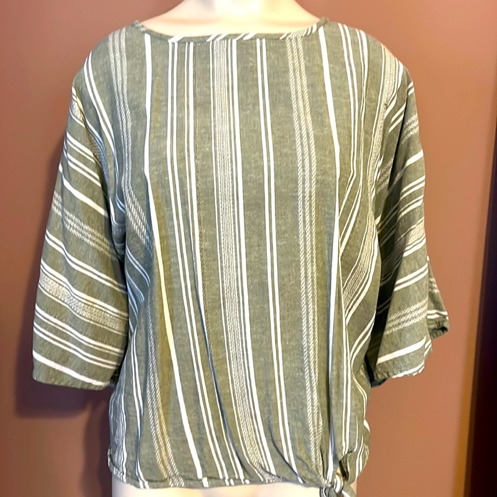 Vertical Stripped Green Tied Blouse
